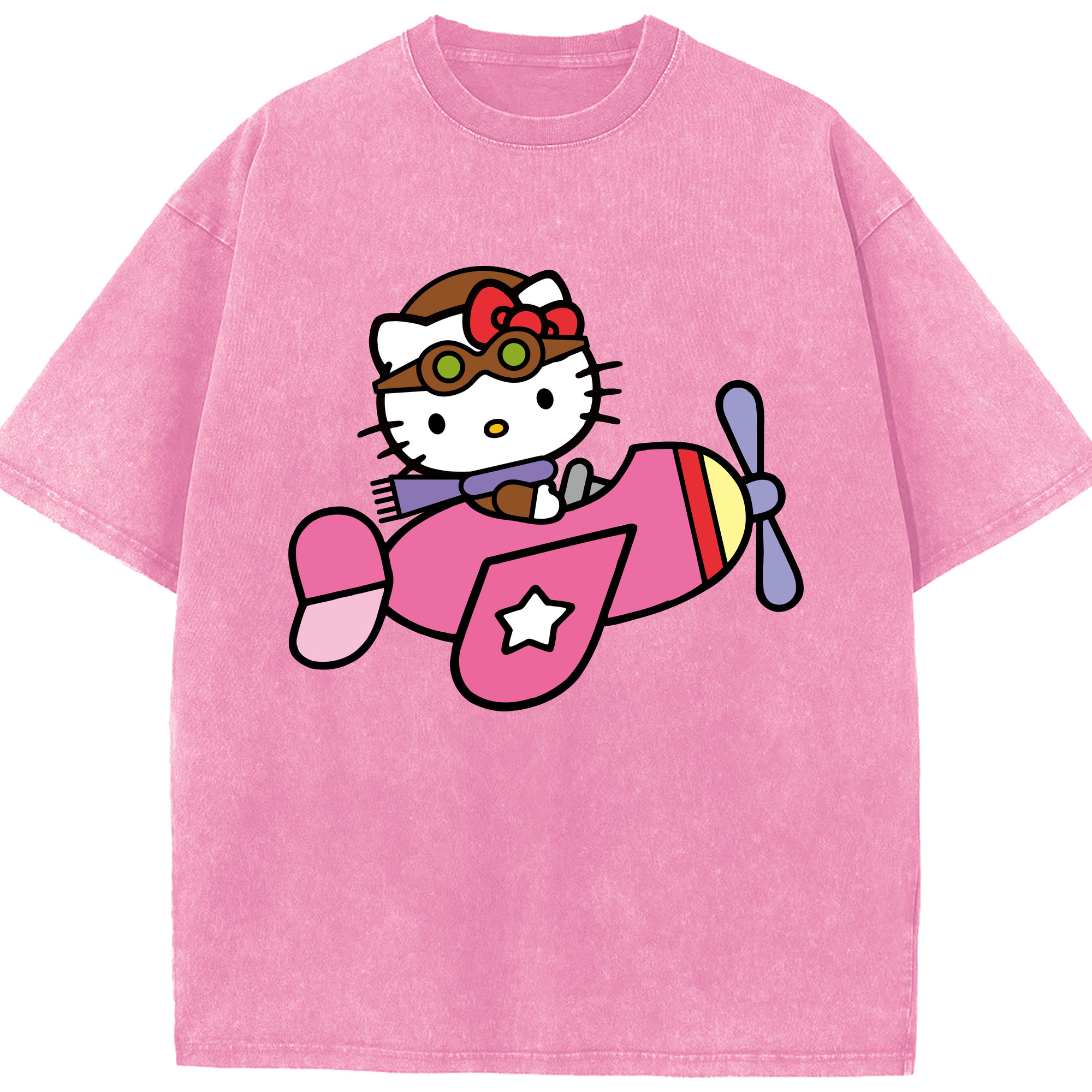 （画像用） Hello Kitty ハローキティ 綿100% ヴィンテージ風 半袖Tシャツ（フロントプリント）